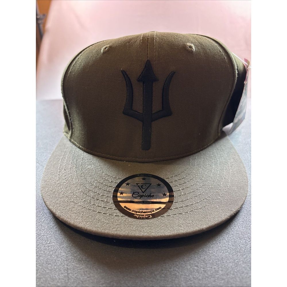 Capiche Snapback Hat Black Hades Flat Brim Trident Adjustable Baseball Cap
